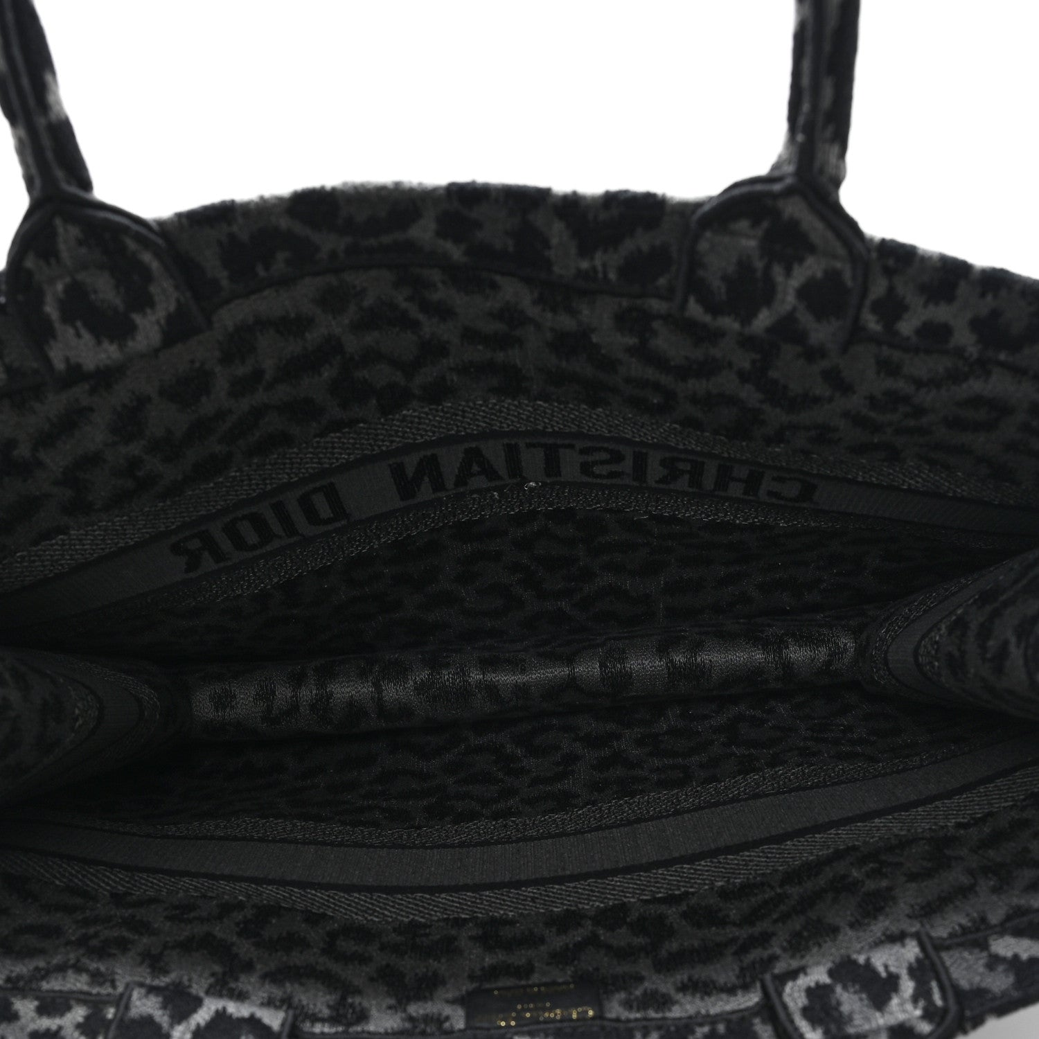 Christian Dior Canvas Mizza Embroidered Large Leopard Book Tote Grey 5 of 11