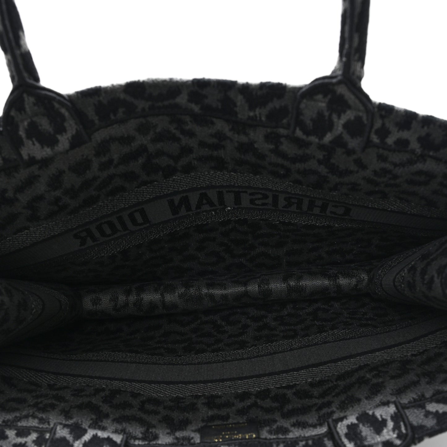 Canvas Mizza Embroidered Large Leopard Book Tote Grey