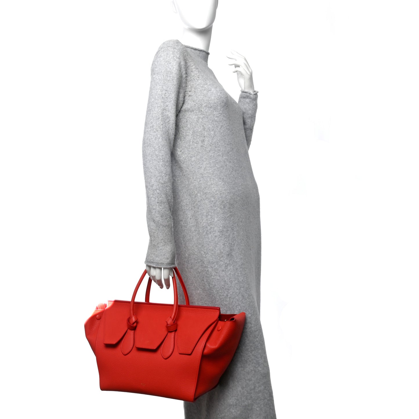 Crisped Calfskin Small Tie Knot Tote Vermillion