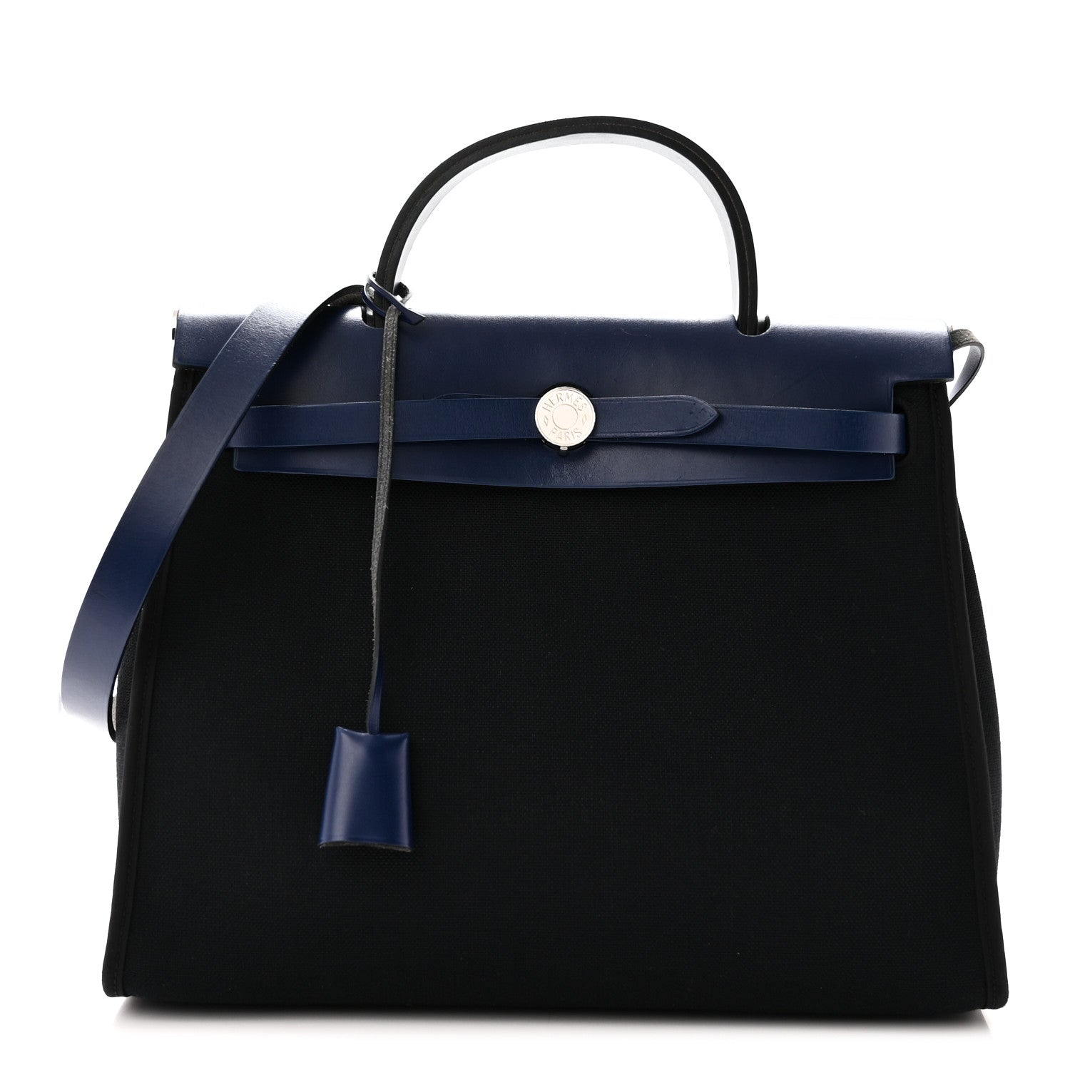 Hermes Military Toile Vache Hunter Herbag Zip 31 PM Black Bleu Saphir 1 of 12