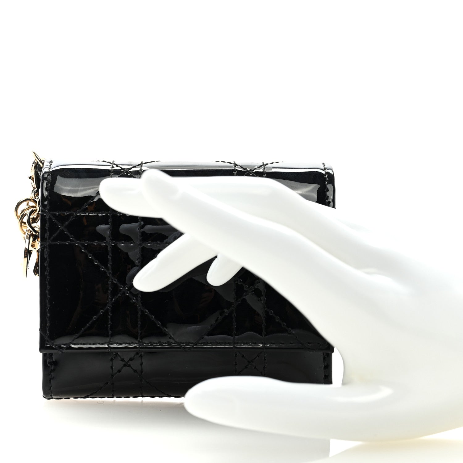 Christian Dior Patent Cannage Lady Dior Lotus Wallet Black 2 of 6