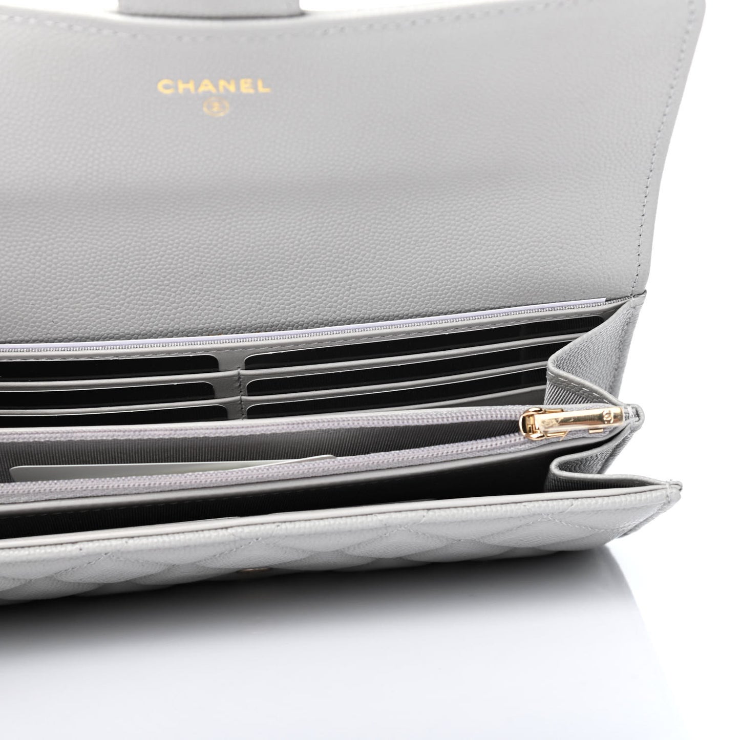 Caviar Quilted Large Flap Wallet Grey