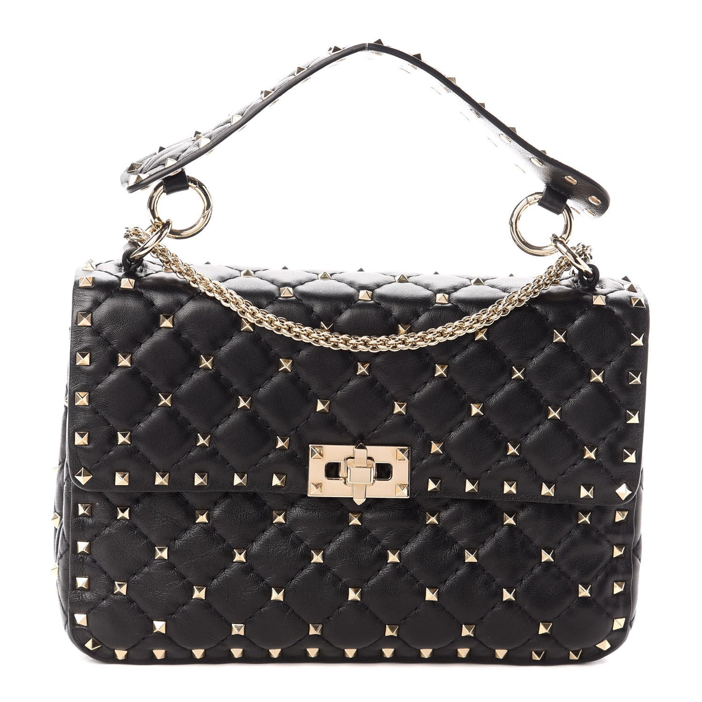Lambskin Medium Rockstud Spike Shoulder Bag Black