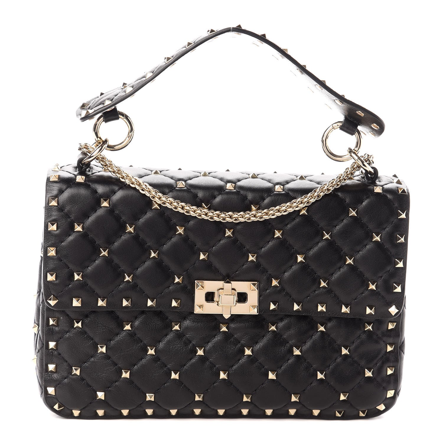 Valentino Garavani Lambskin Medium Rockstud Spike Shoulder Bag Black 1 of 9