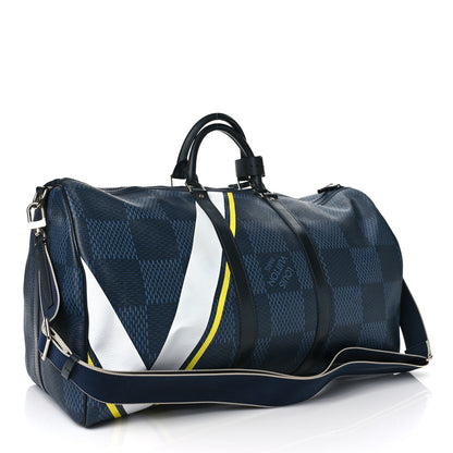 Louis Vuitton Damier Cobalt Latitude America's Cup Keepall Bandouliere 55 Yellow 2 of 7