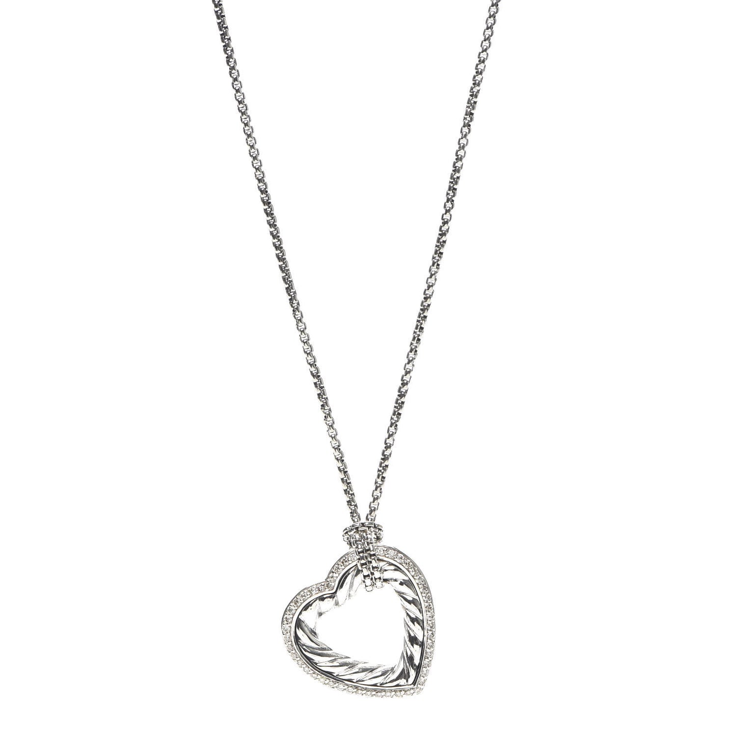 Sterling Silver Diamond Large Open Heart Cable Necklace