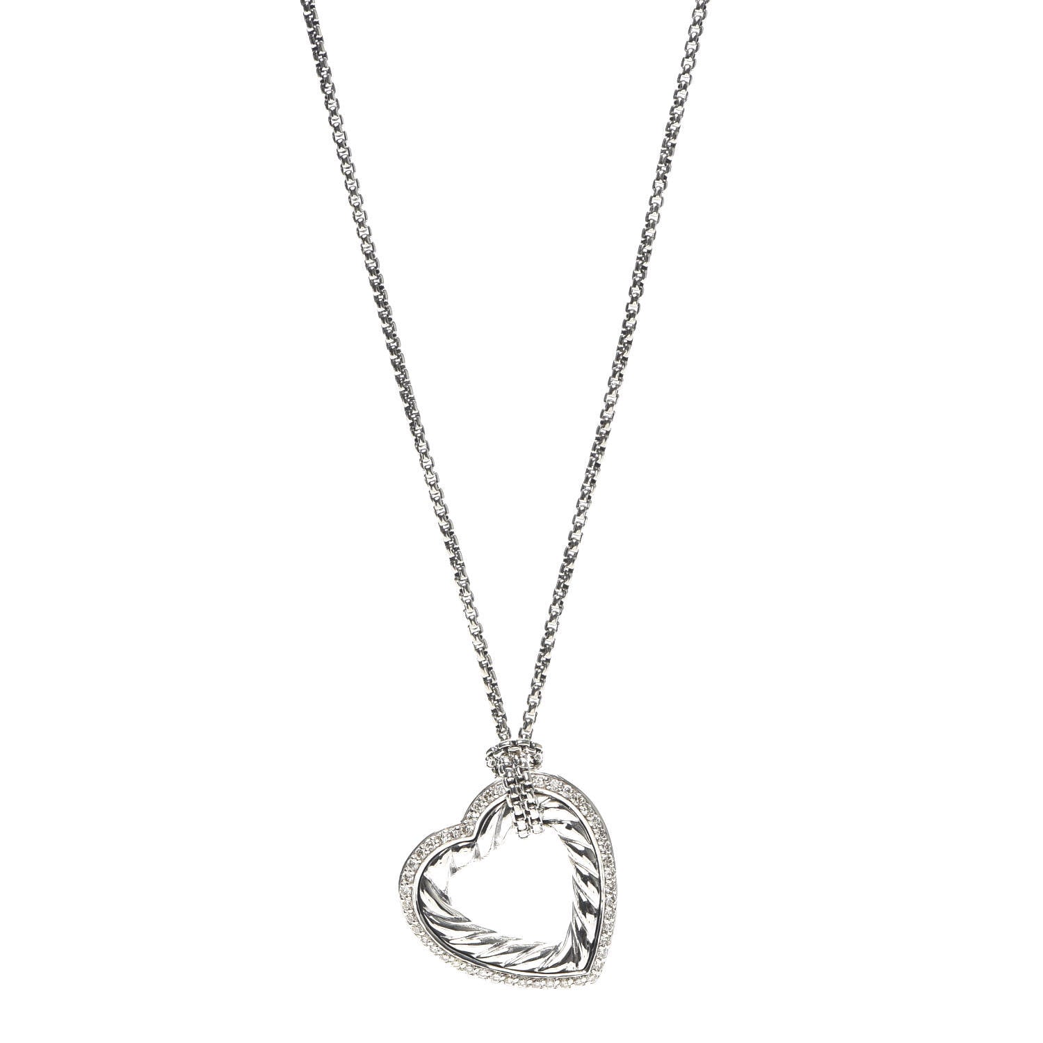 David Yurman Sterling Silver Diamond Large Open Heart Cable Necklace 1 of 6