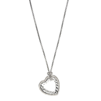 David Yurman Sterling Silver Diamond Large Open Heart Cable Necklace 1 of 6
