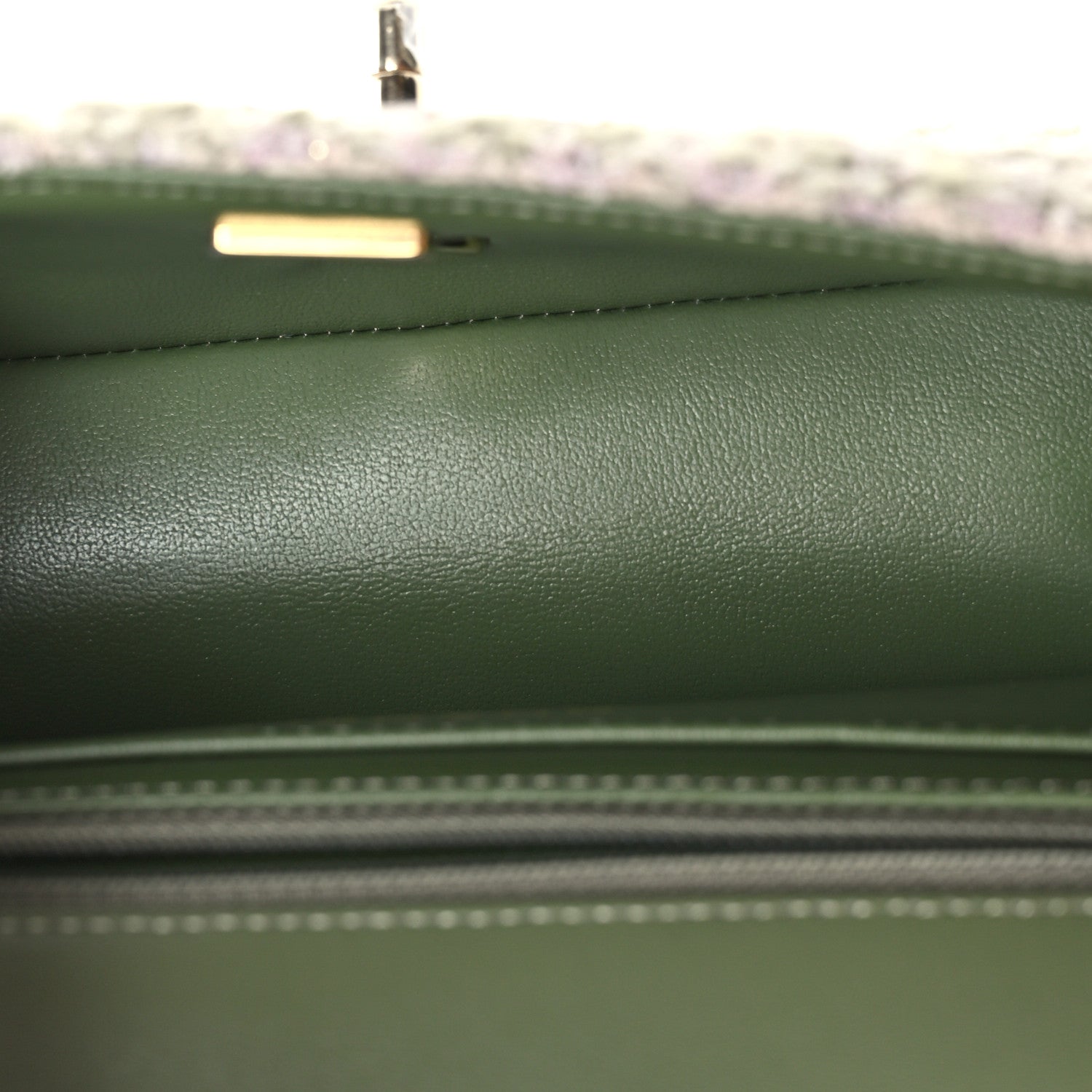 Chanel Wool Tweed Sequin Quilted Mini Rectangular Flap Green Beige Ecru 5 of 10