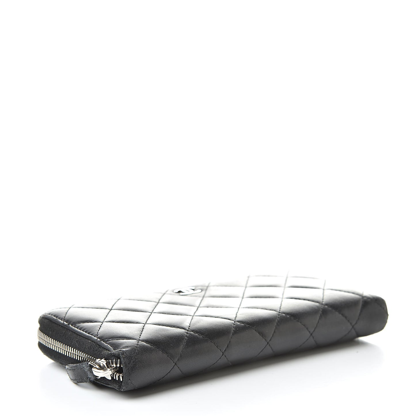 Lambskin Quilted Large Gusset Zip Around Wallet Black