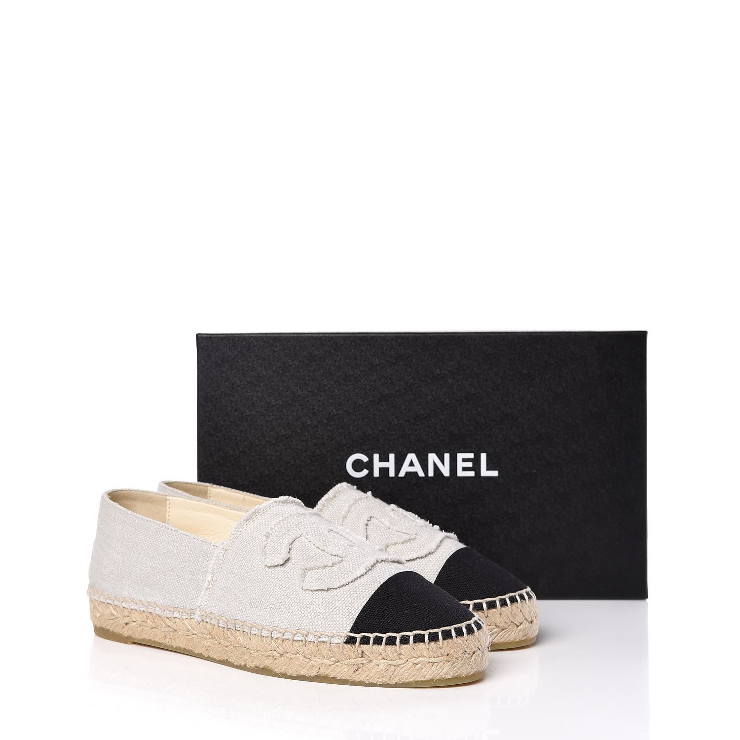 Chanel Linen CC Espadrilles 38 Beige Black 11 of 11