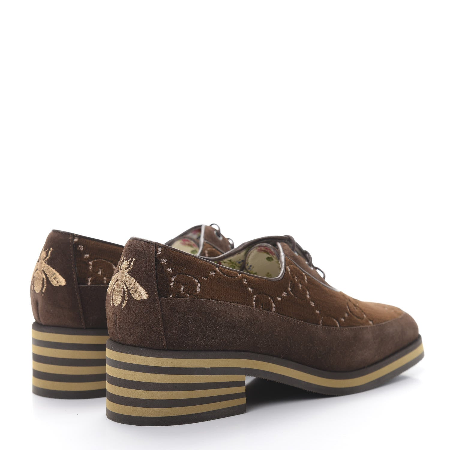Gucci Velvet GG Monogram Thompson Derby Loafers 36.5 Vintage Cocoa Brown 4 of 8