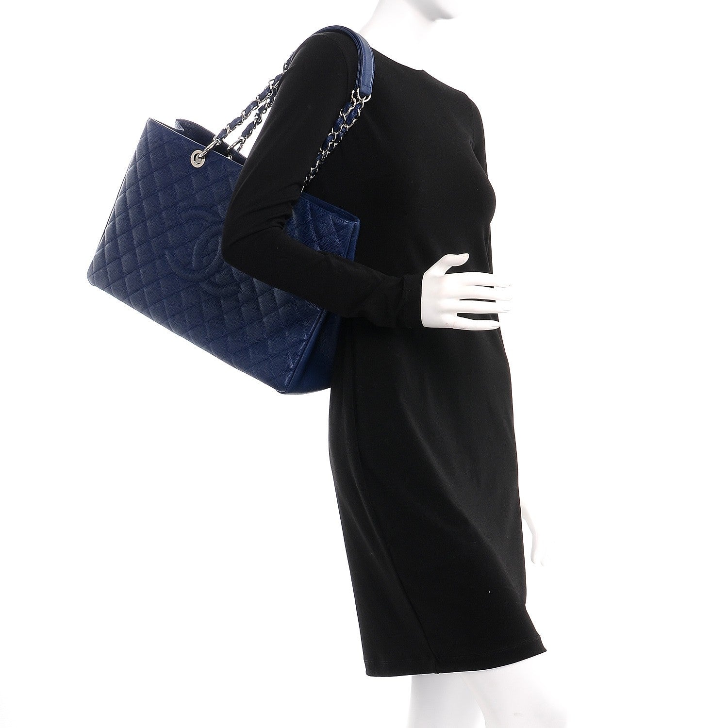 Chanel Caviar Quilted XL Grand Shopping Tote GST Dark Navy Blue 2 of 8