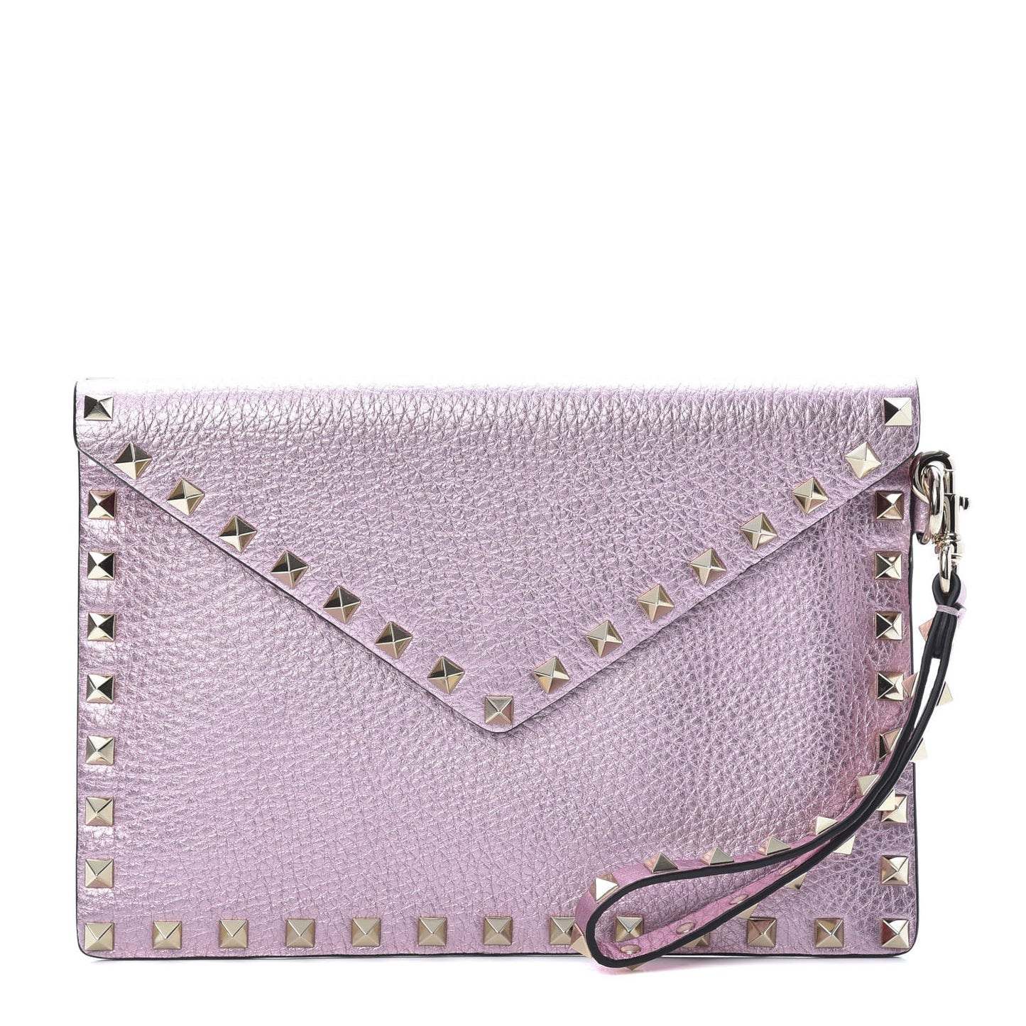 Metallic Pebbled Calfskin Medium Rockstud Envelope Flat Wristlet Pouch Giacinto