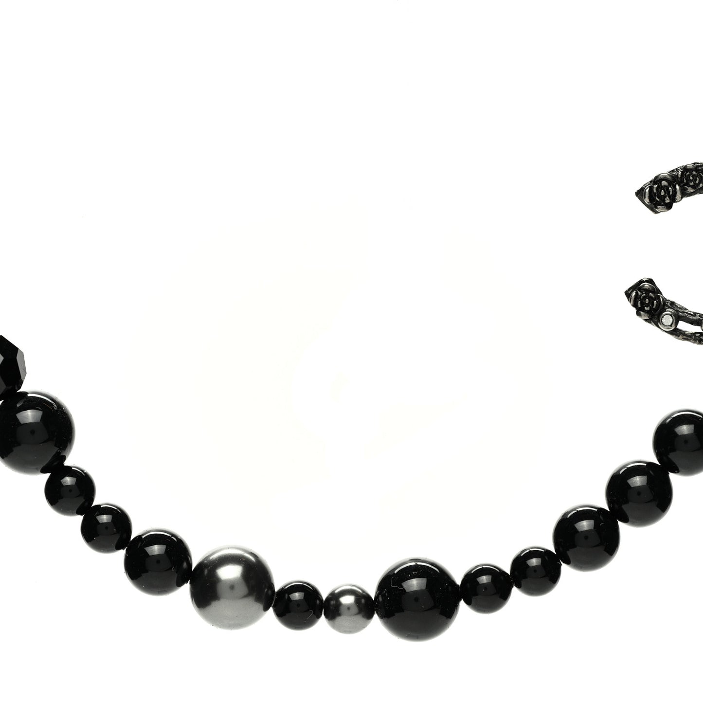 Pearl Crystal CC Camellia Necklace Ruthenium Black