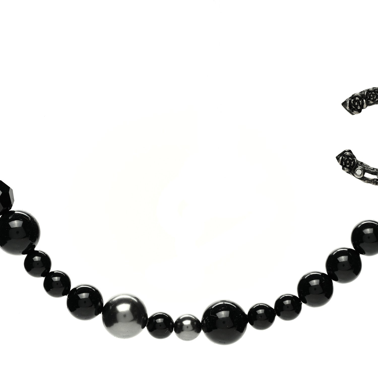 Chanel Pearl Crystal CC Camellia Necklace Ruthenium Black 4 of 7
