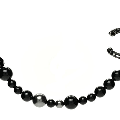 Chanel Pearl Crystal CC Camellia Necklace Ruthenium Black 4 of 7