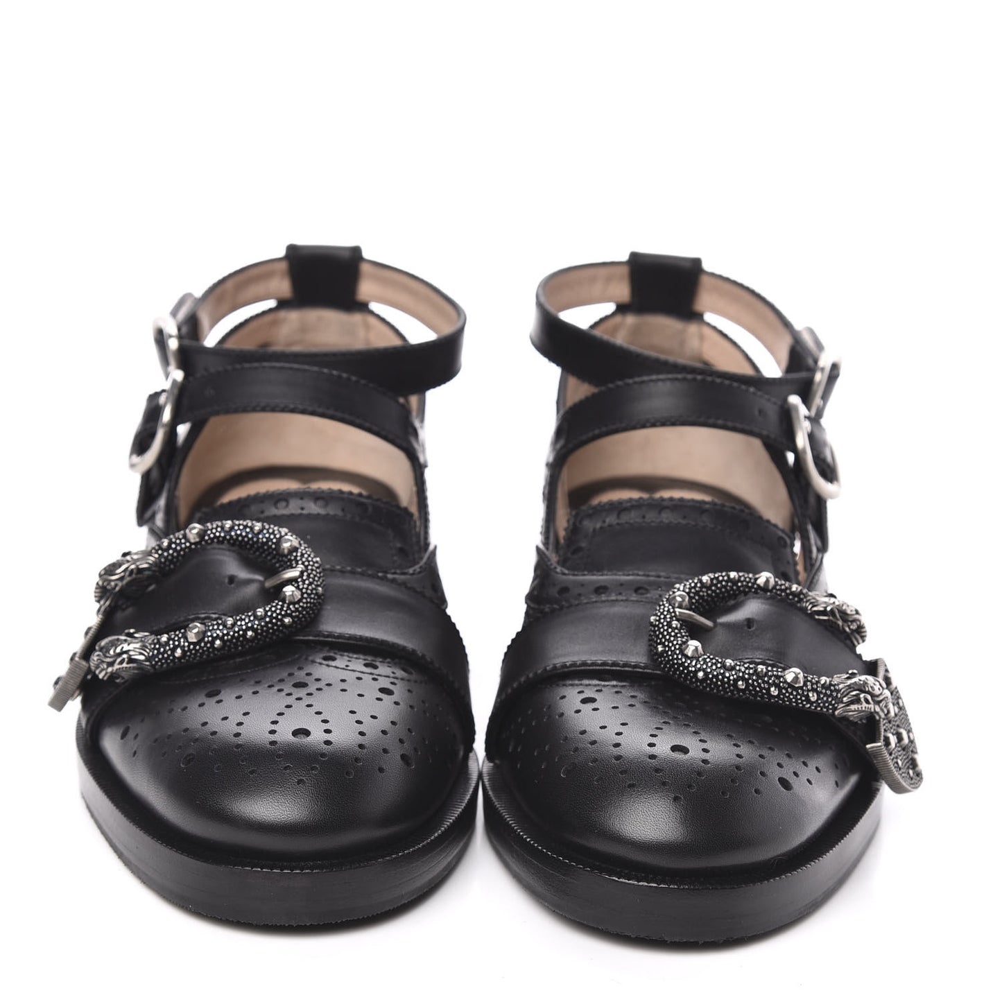Calfskin Bee Embroidered Womens Queercore Brogue Wingtip Monk Strap Loafers 37 Black
