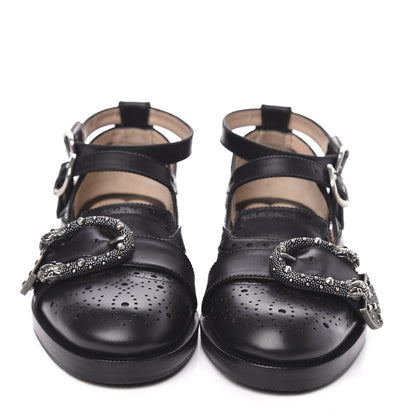 Gucci Calfskin Bee Embroidered Womens Queercore Brogue Wingtip Monk Strap Loafers 37 Black 2 of 8