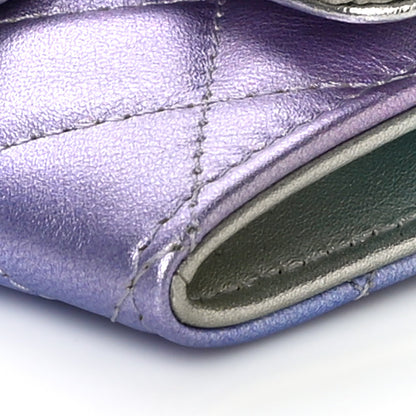 Chanel Gradient Metallic Calfskin Quilted Flap Card Holder Wallet Silver Blue Yellow Purple 11 of 12