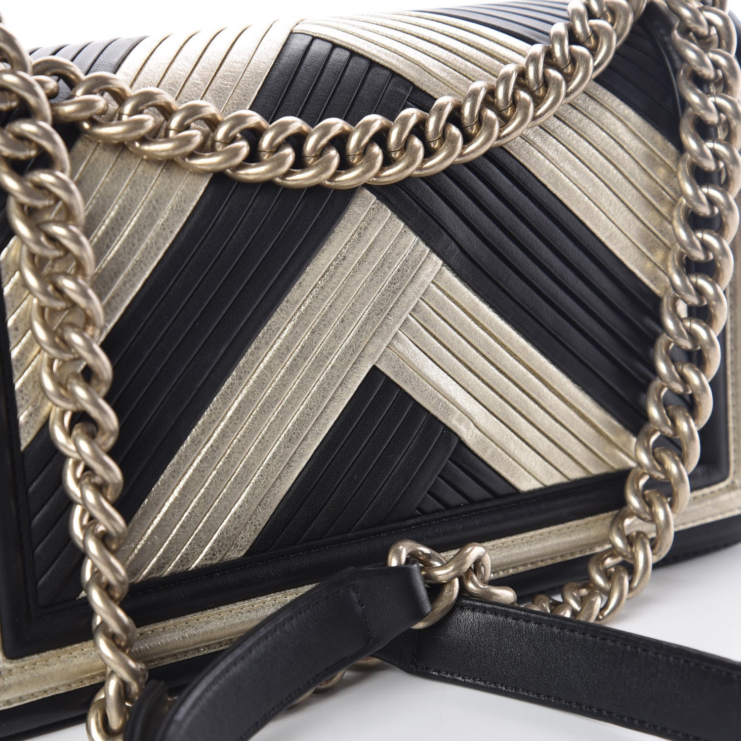 Chanel Metallic Calfskin Pleated Medium Boy In Rome Flap Black Gold 11 of 14