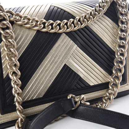 Chanel Metallic Calfskin Pleated Medium Boy In Rome Flap Black Gold 11 of 14