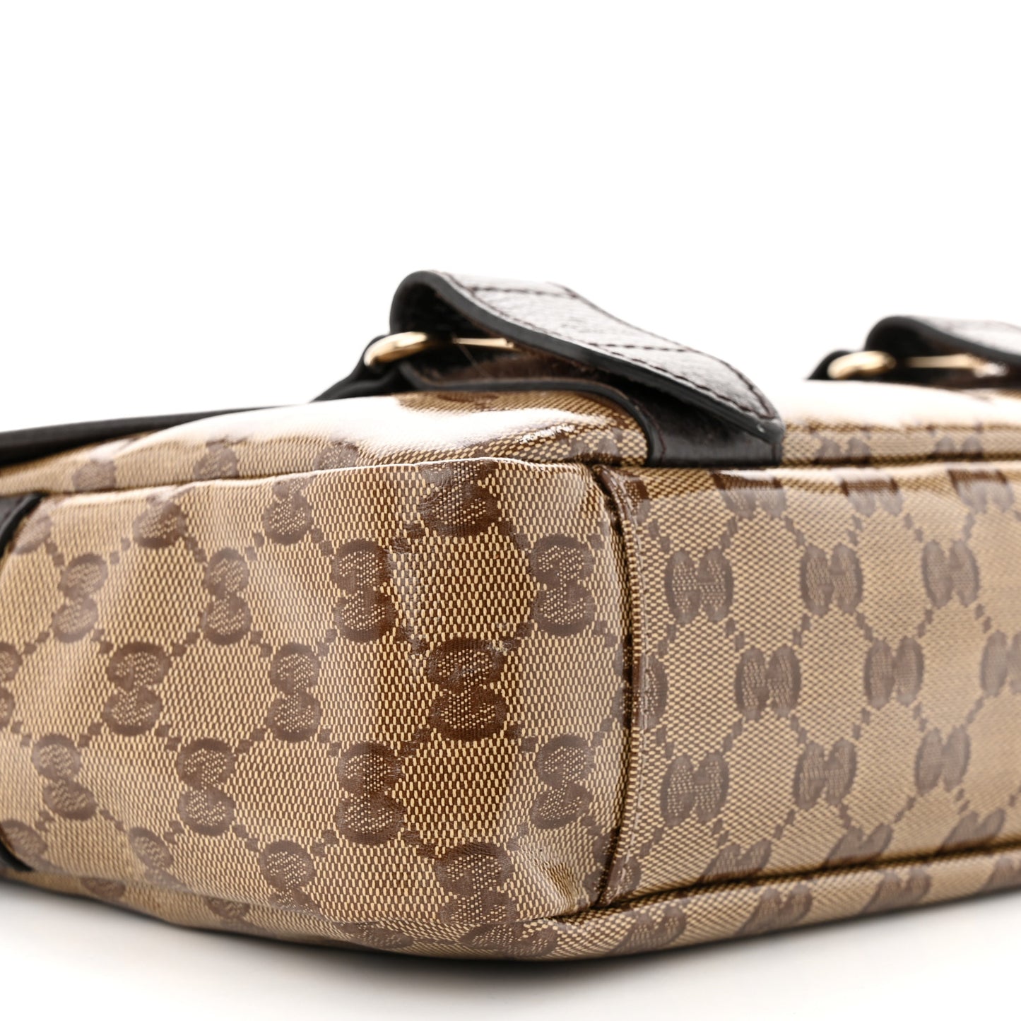 Crystal Monogram Small Double Buckle Flap Messenger Beige Dark Brown