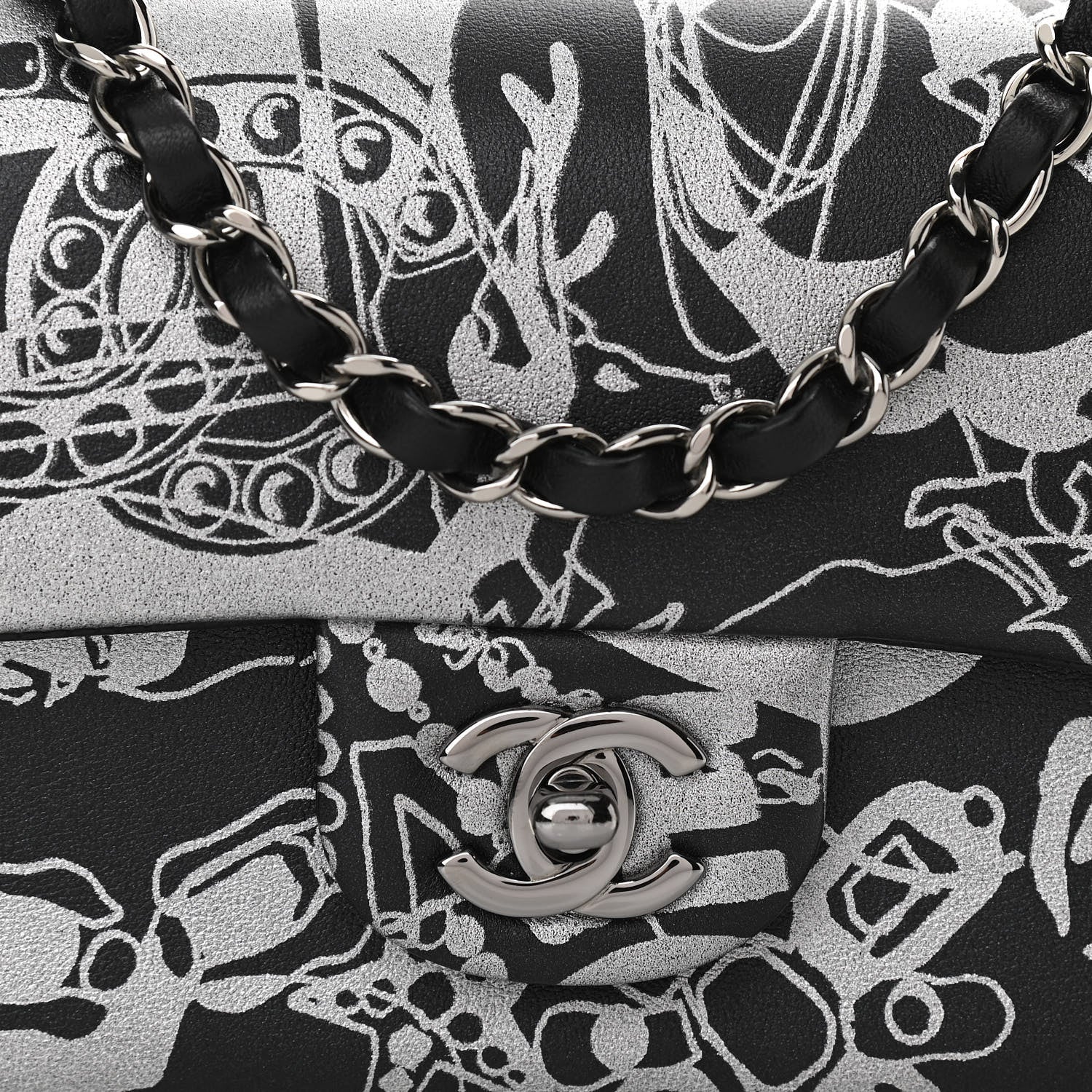Chanel Lambskin Printed Mini Rectangular Flap Black Silver 8 of 12