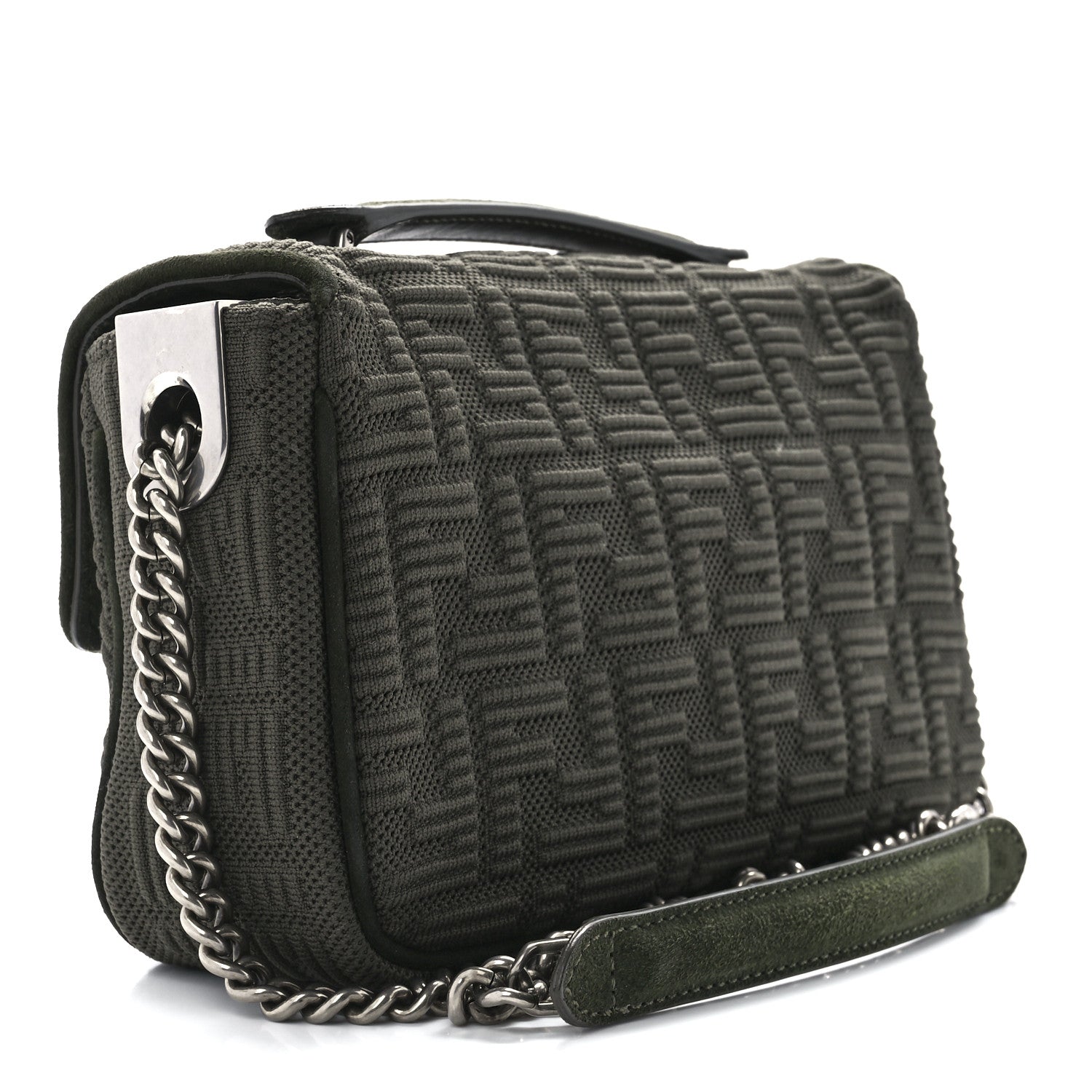 Fendi Technical Fabric FF Midi Chain Baguette Oliva 3 of 11