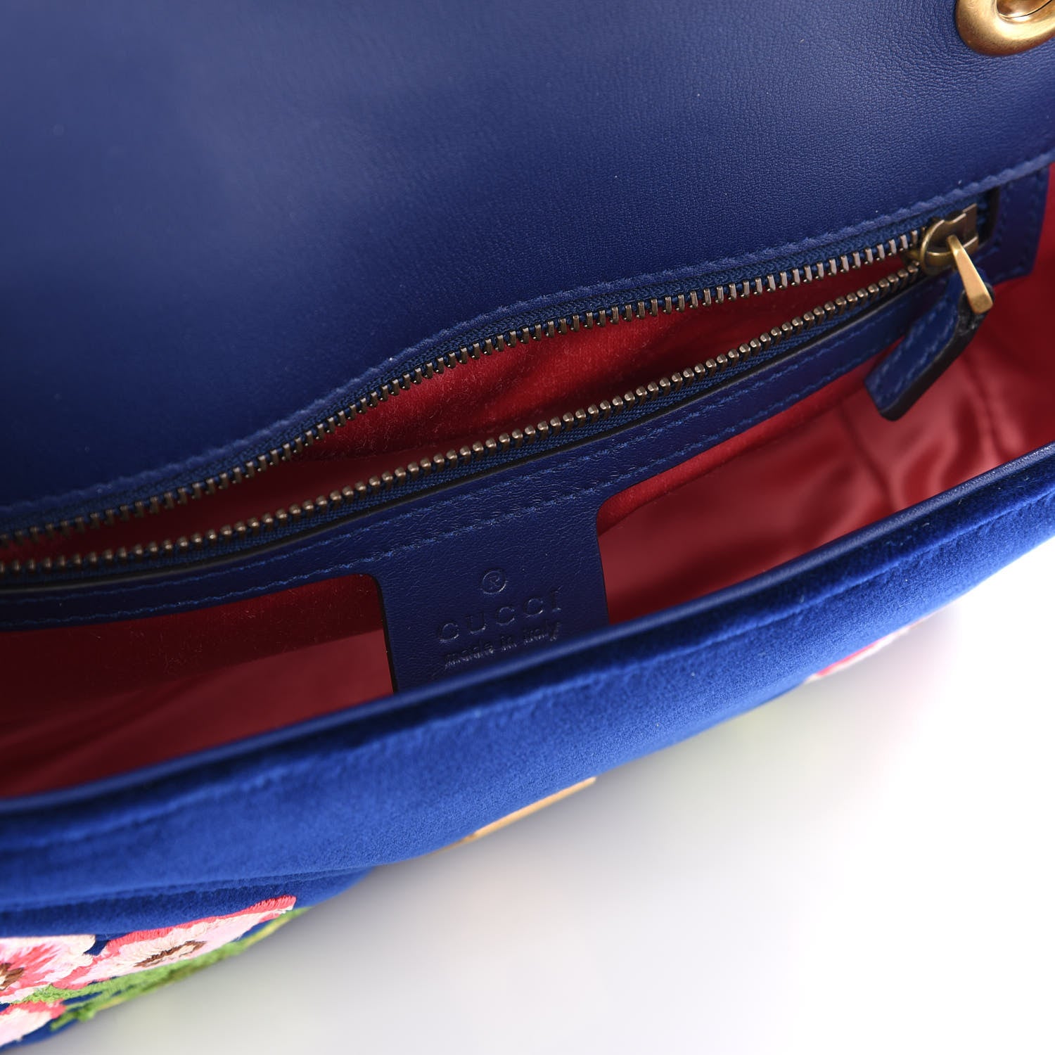 Gucci Velvet Matelasse Deer Embroidered Small GG Marmont Shoulder Bag Cobalt 7 of 8