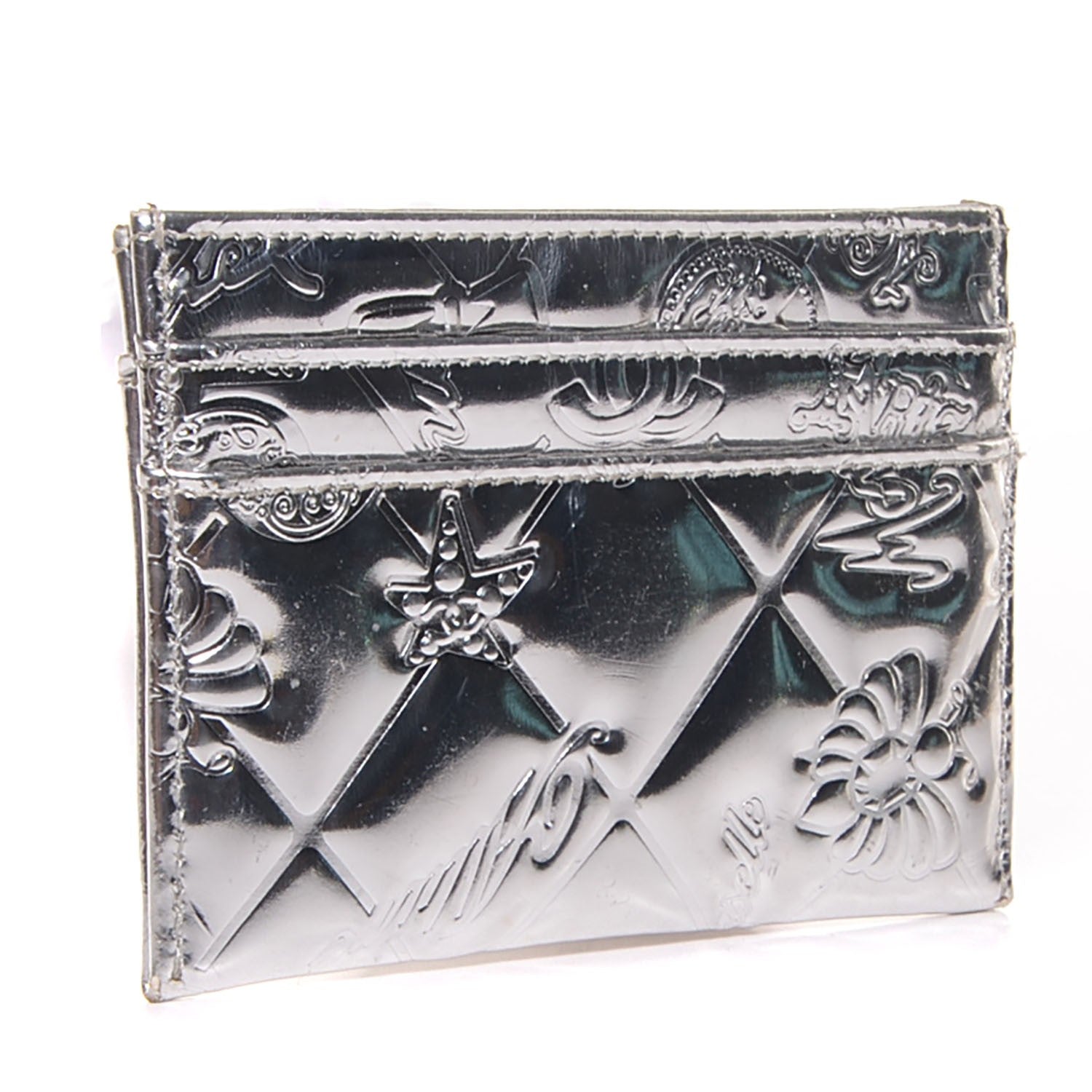 Chanel Patent Calfskin Lucky Symbols Card Holder Case Silver 3 of 8