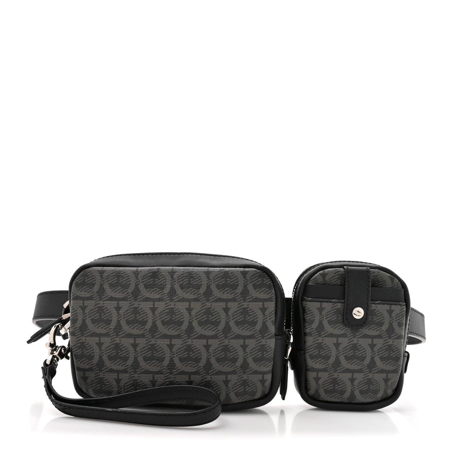 Gancini Monogram Calfskin Multi-Pouch Travel Belt Bag Black Grey