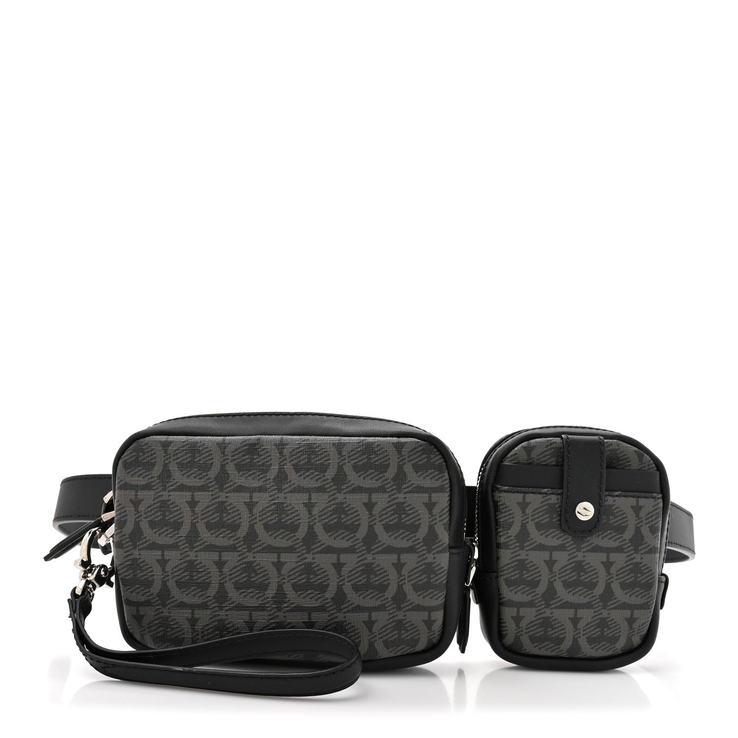 Salvatore Ferragamo Gancini Monogram Calfskin Multi-Pouch Travel Belt Bag Black Grey 1 of 10