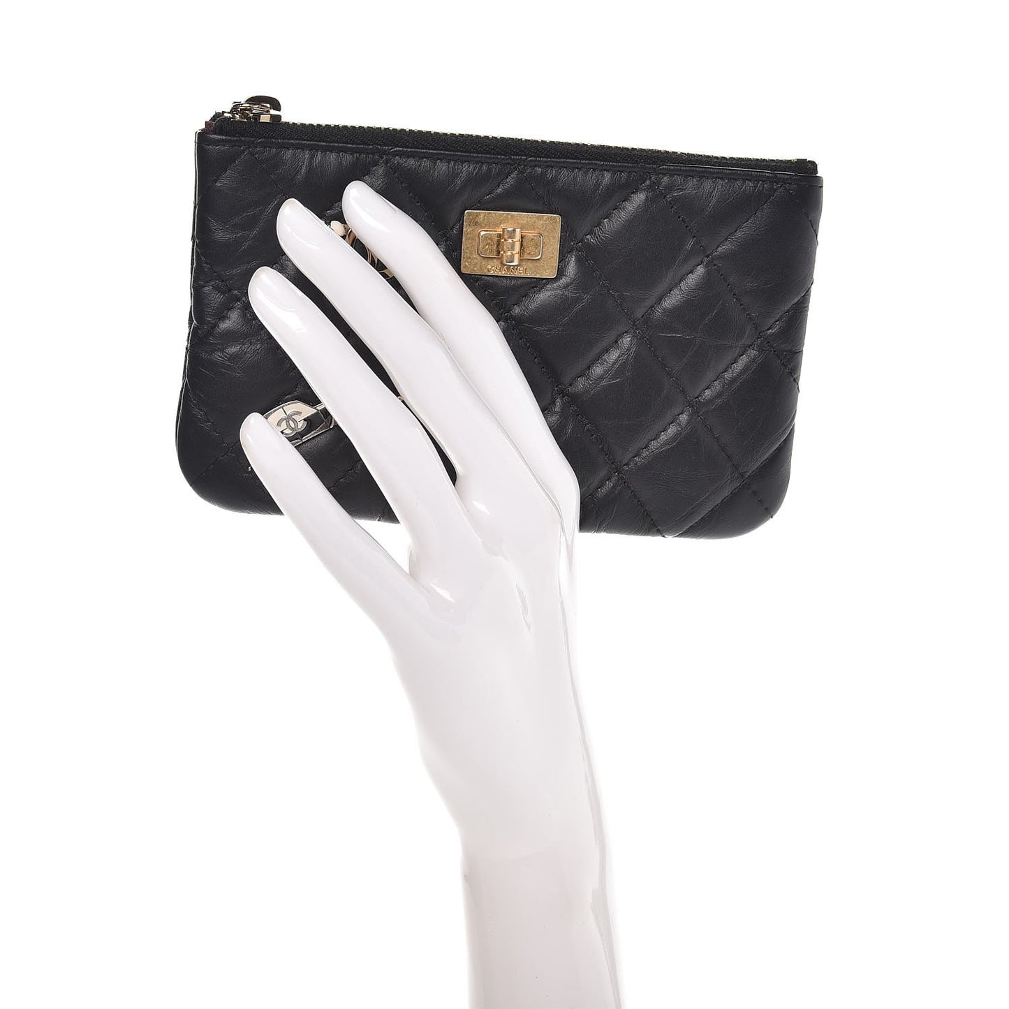Aged Calfskin Charm Quilted Small Reissue Cosmetic Case Black