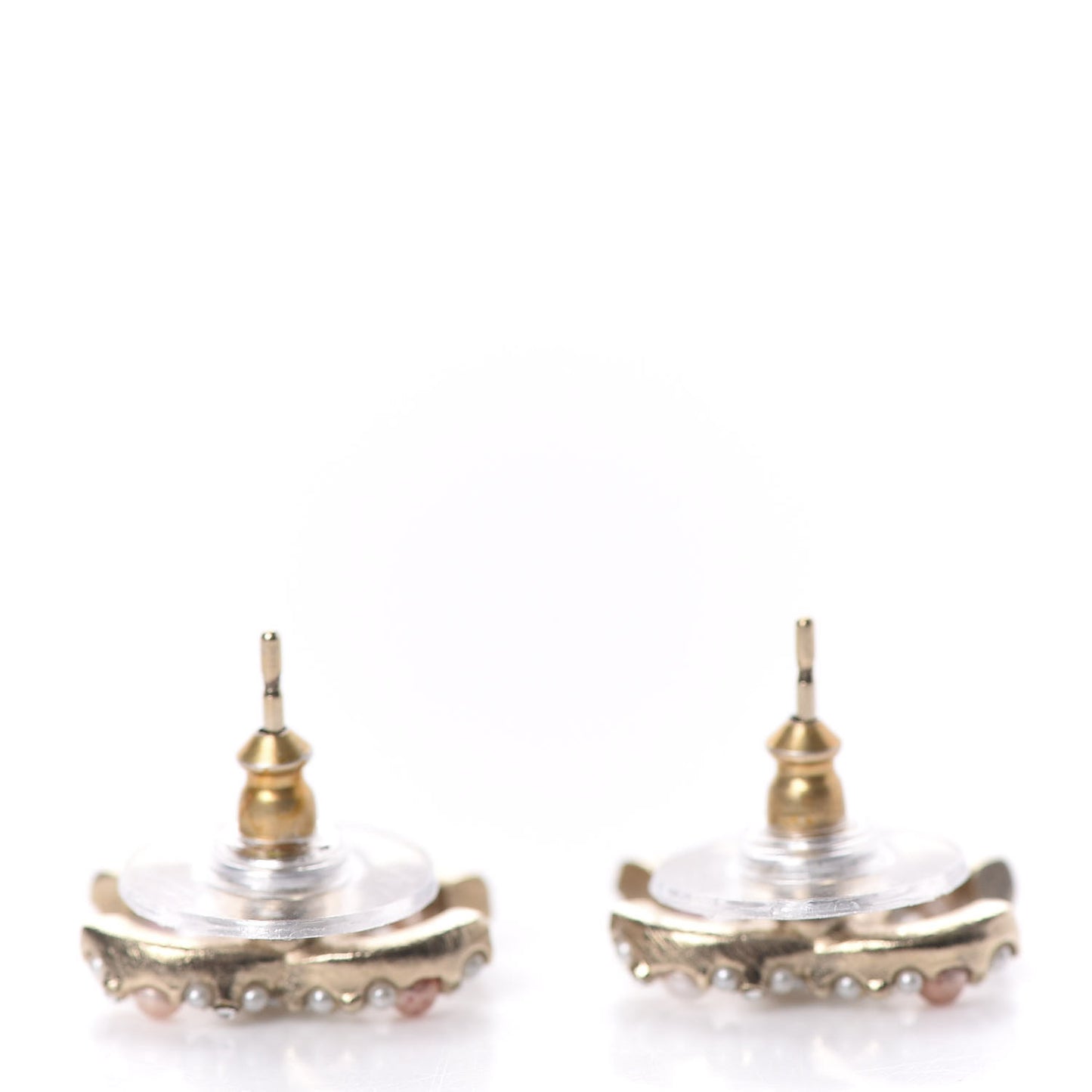 Pearl Crystal CC Charms Stud Earrings Light Gold Pink