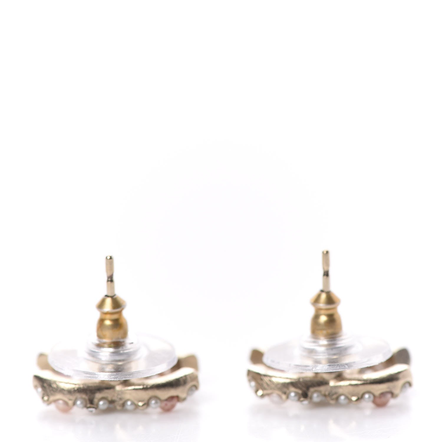 Chanel Pearl Crystal CC Charms Stud Earrings Light Gold Pink 3 of 5