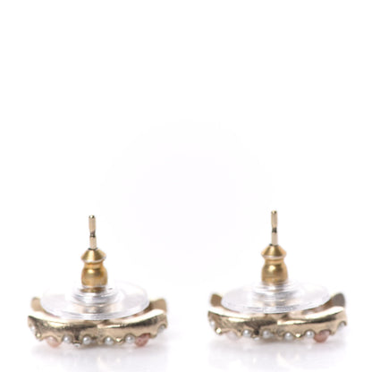 Chanel Pearl Crystal CC Charms Stud Earrings Light Gold Pink 3 of 5