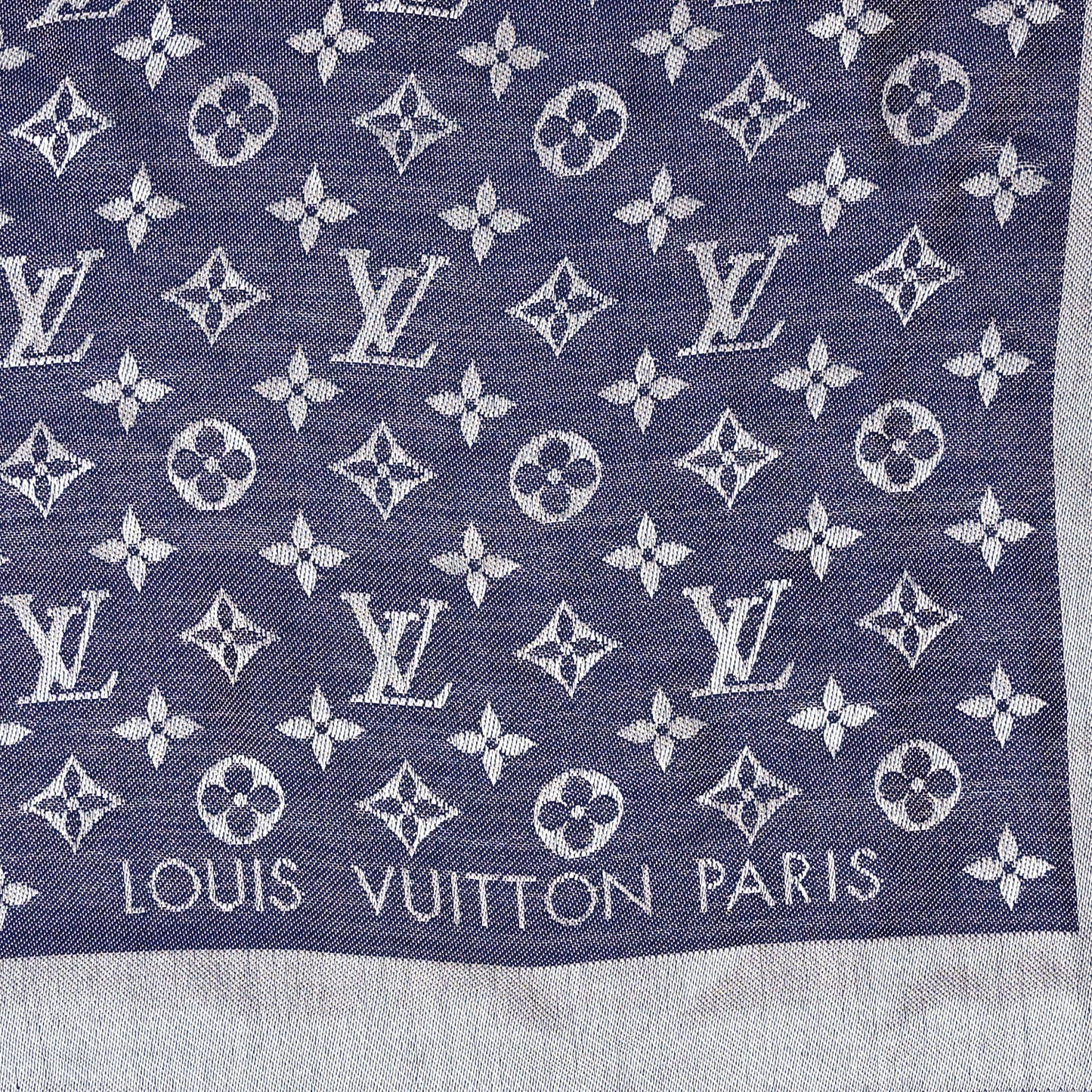 Silk Wool Monogram Denim Shawl Blue