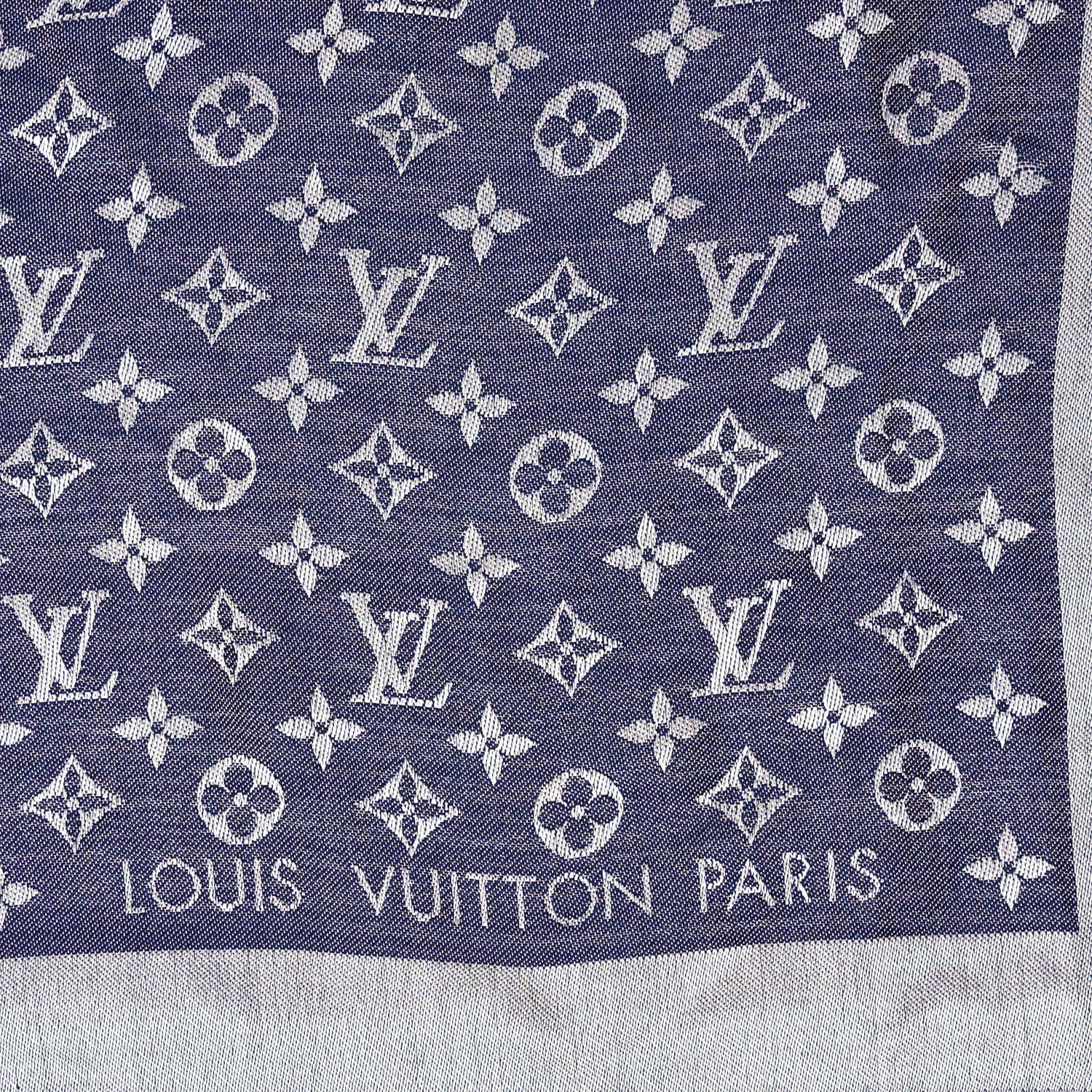 Louis Vuitton Silk Wool Monogram Denim Shawl Blue 2 of 4