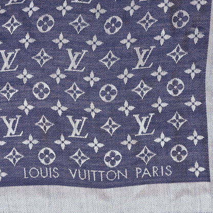 Louis Vuitton Silk Wool Monogram Denim Shawl Blue 2 of 4