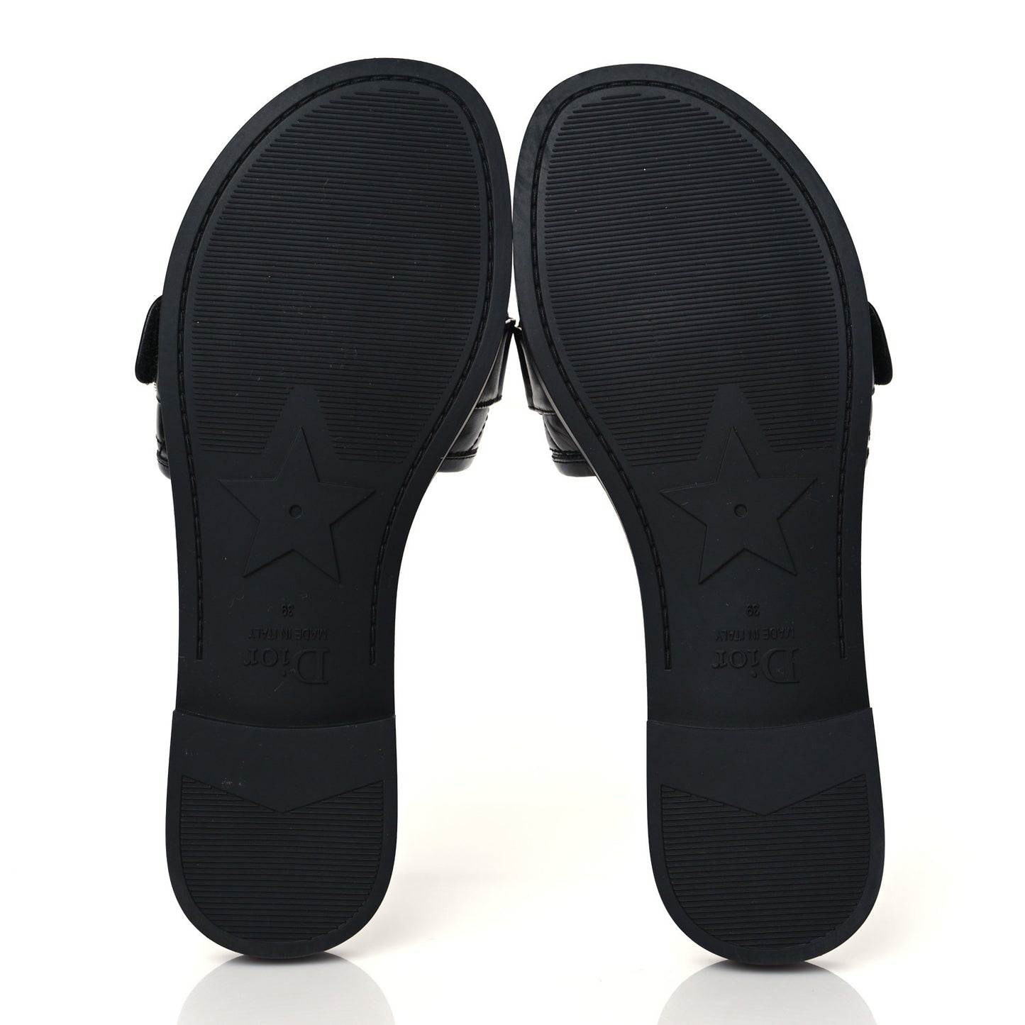 Calfskin Cannage Dio(r)evolution Slide Sandals 39 Black