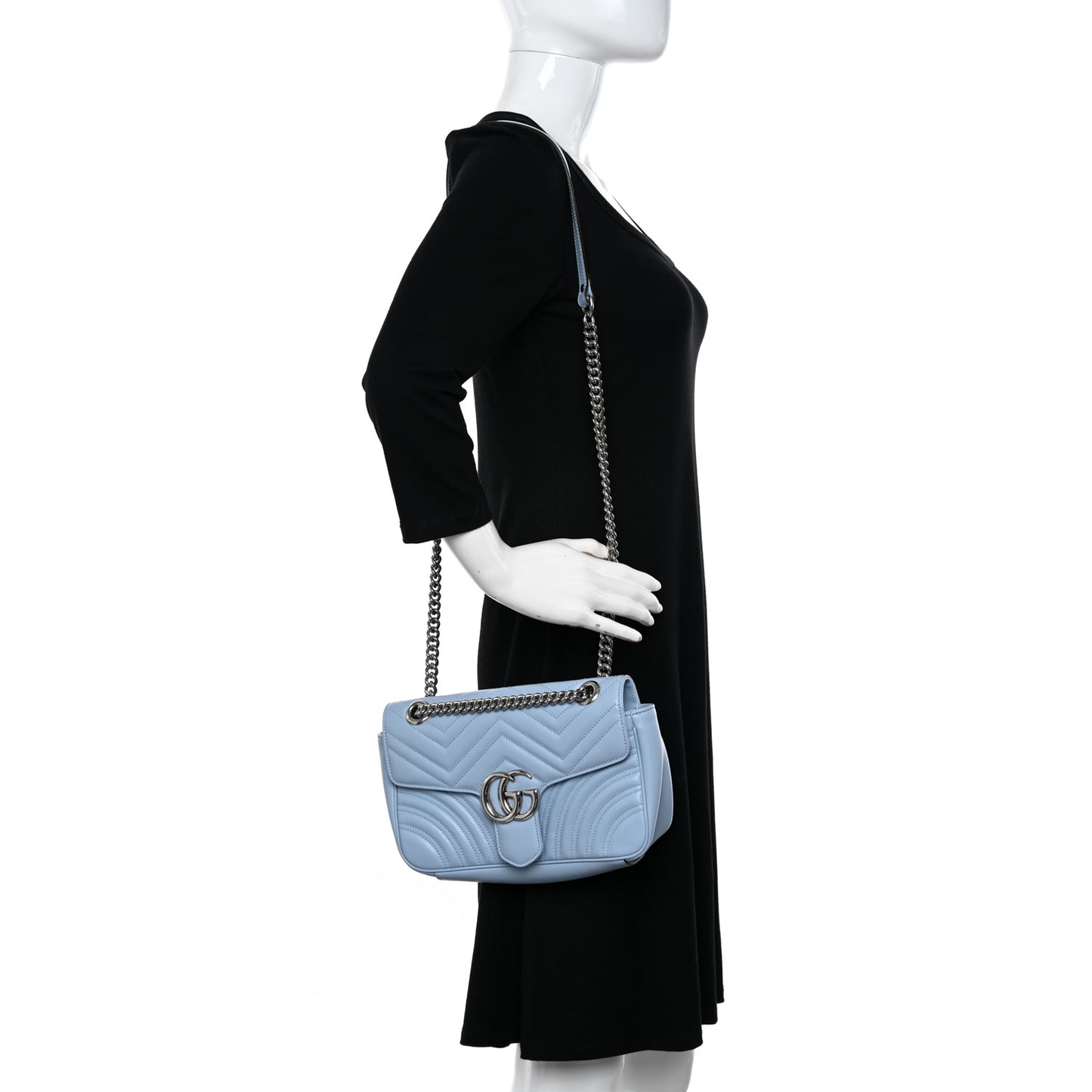 Calfskin Matelasse Small GG Marmont Shoulder Bag Porcelain Light Blue