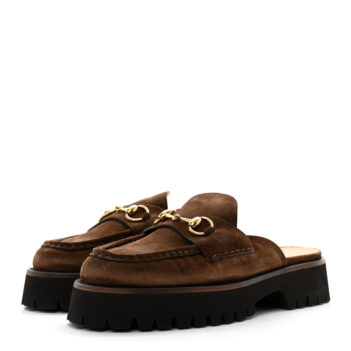 Suede Horsebit Platform Mules 40 Washed Brown