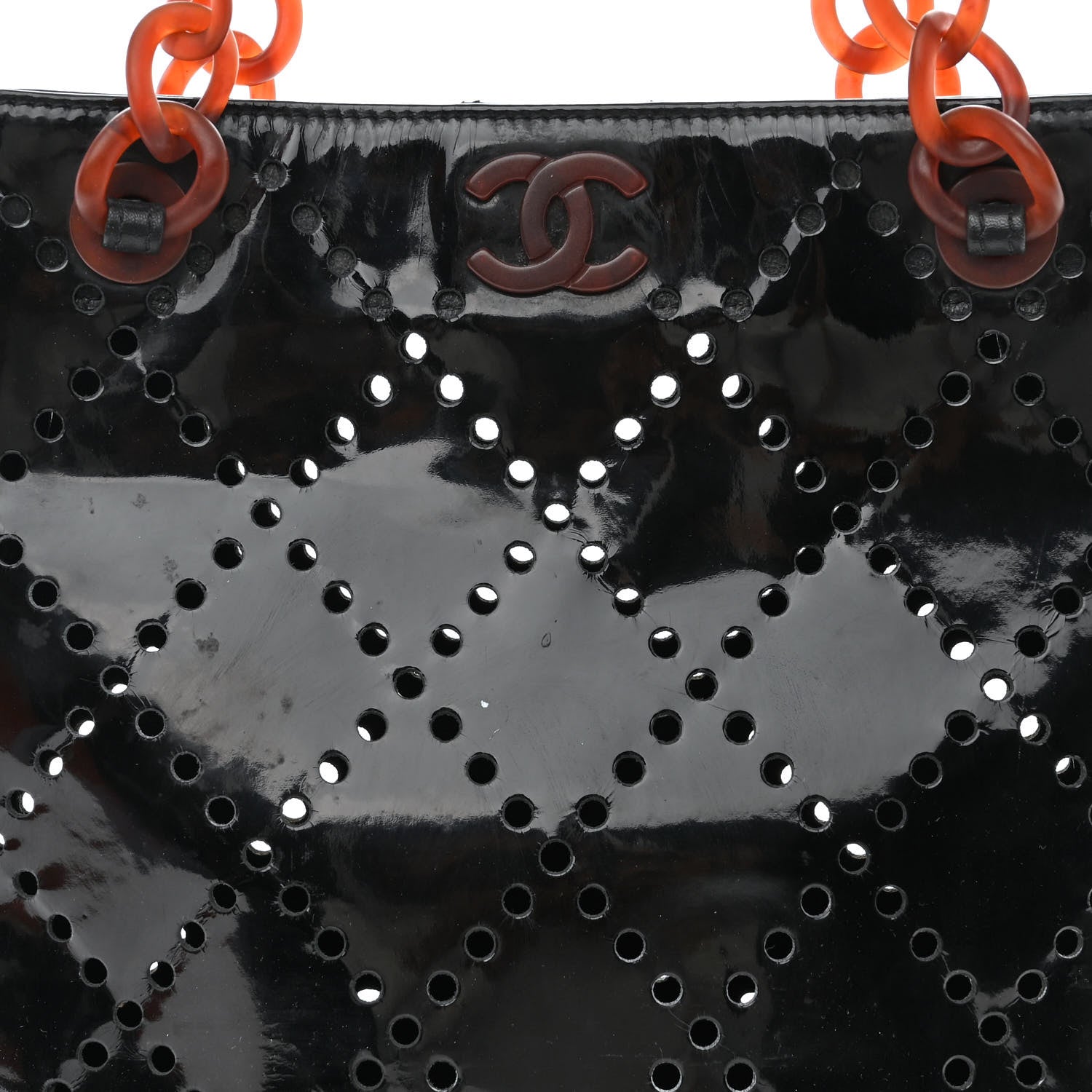 Chanel Patent Perforated Bekko Chain Tote Black 8 of 12