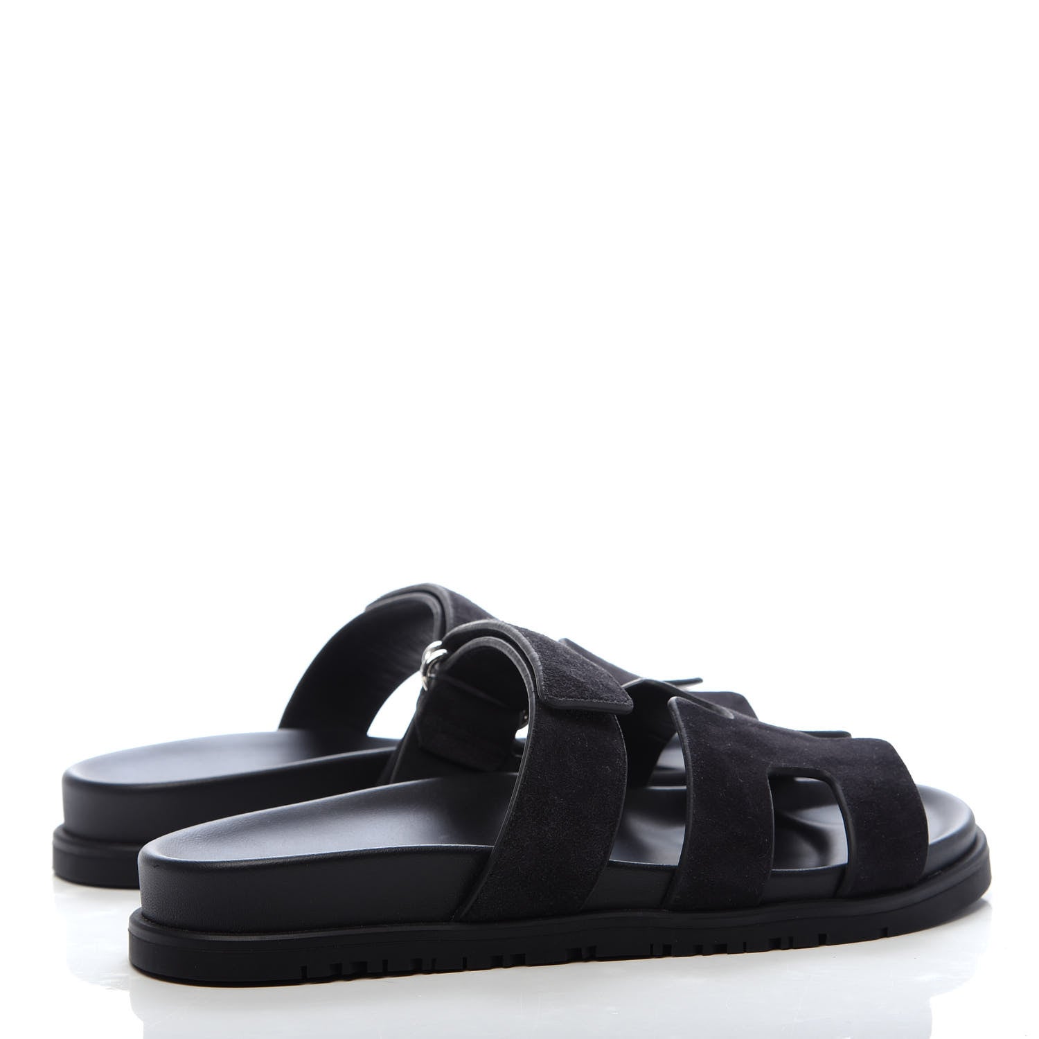 Hermes Suede Goatskin Womens Chypre Sandals 37 Black 4 of 9
