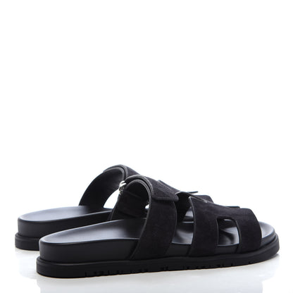 Hermes Suede Goatskin Womens Chypre Sandals 37 Black 4 of 9