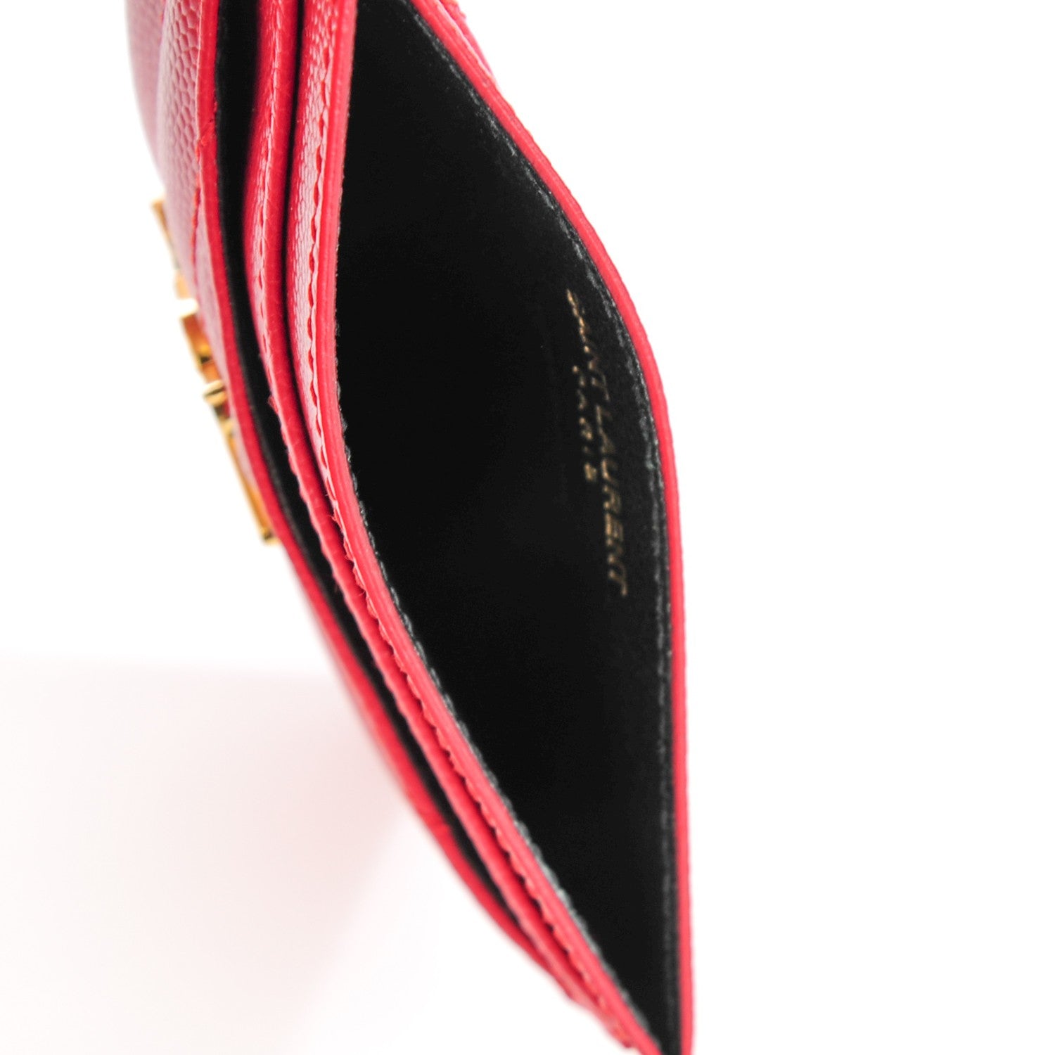 Saint Laurent Grain De Poudre Matelasse Chevron Monogram Credit Card Case Red 8 of 22