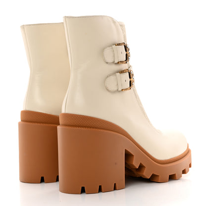 Gucci Kensington Calfskin Nappa GG Supreme Monogram Womens Double Buckle Ankle Boots 41.5 Mystic White Beige 4 of 17
