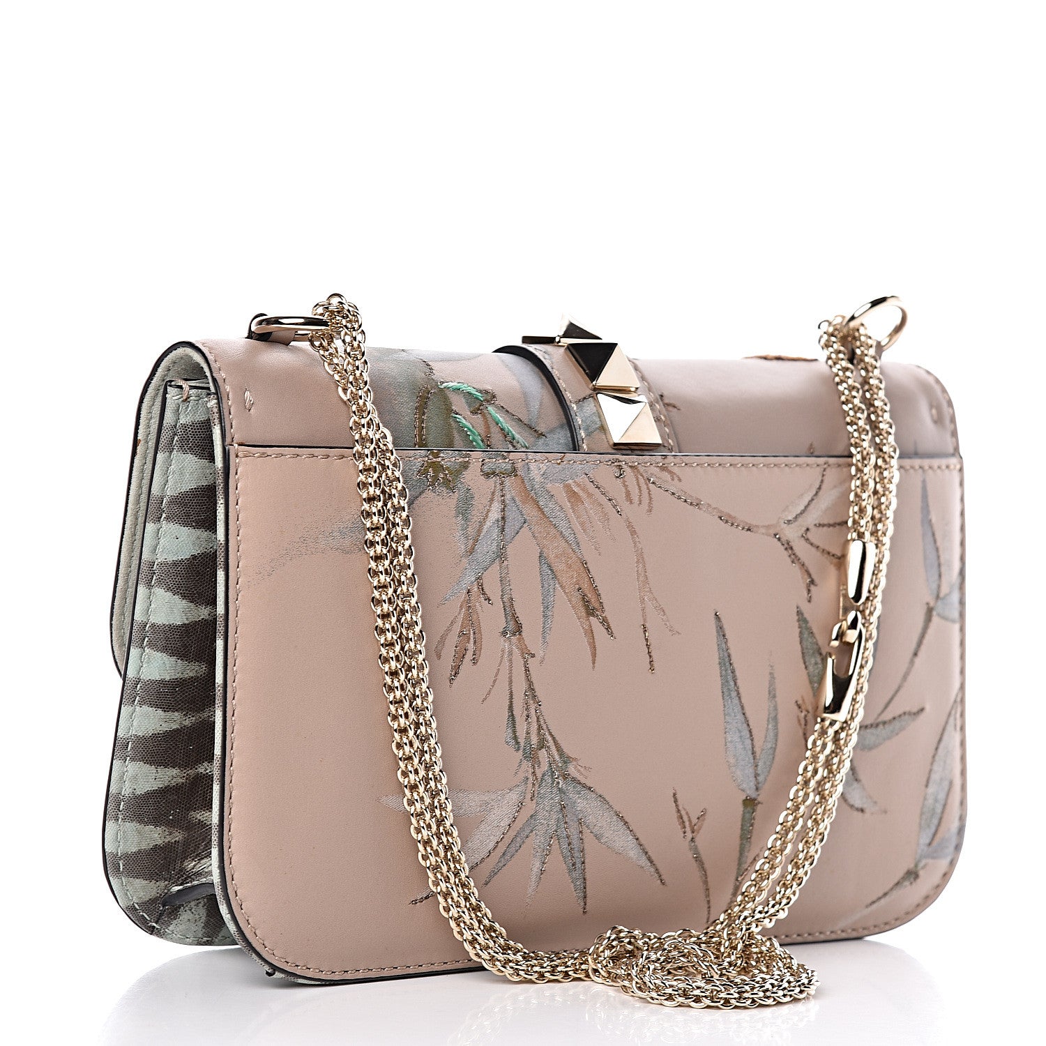 Valentino Garavani Vitello Embroidered Medium Glam Lock Rockstud Flap Beige 3 of 12