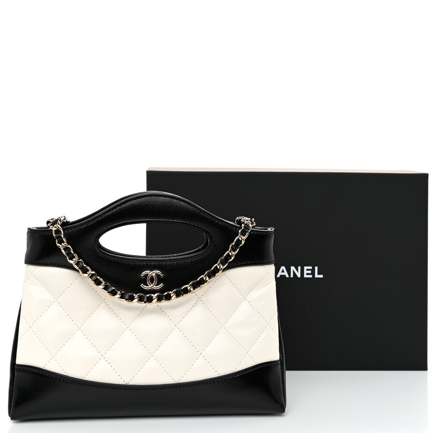 Chanel Shiny Crumpled Calfskin Quilted Nano 31 Shopping Bag White Black 11 of 11